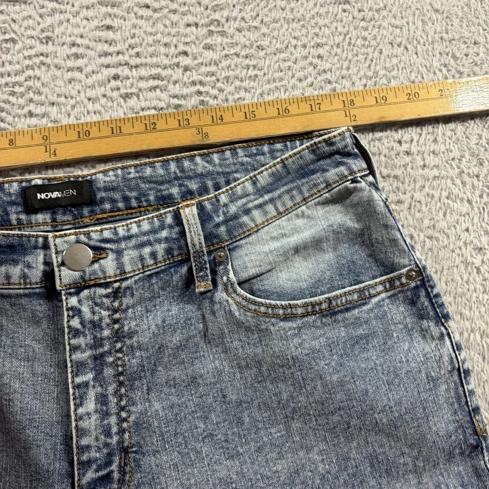 Nova Men Straight Leg Jeans 34x32 Stretch Acid Wash Blue Faded Retro